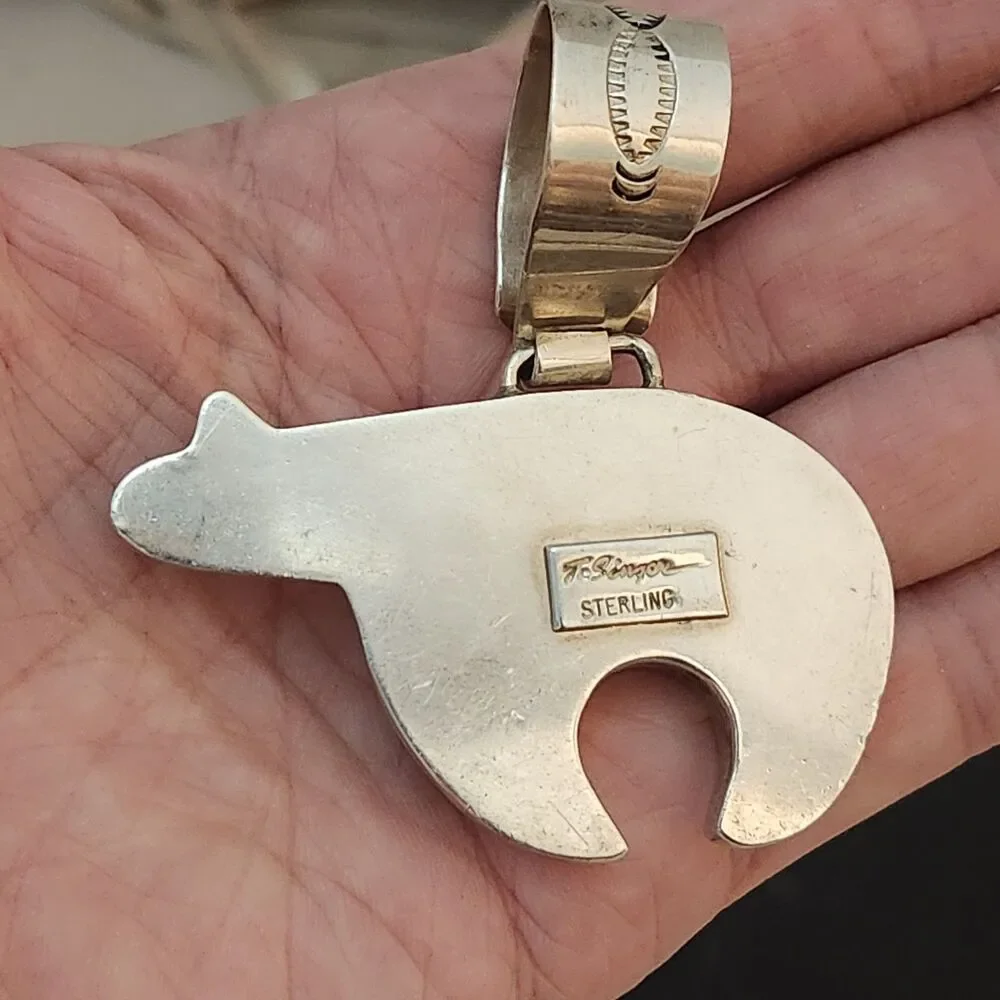 Vintage Tommy Singer signed Bear Pendant Kingman turquoise Navajo US made
